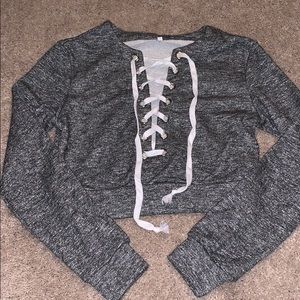 Lace up crop top sweatshirt